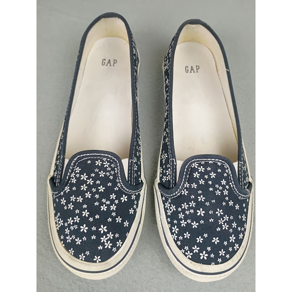 GAP Womens Navy Blue Floral Daisy Canvas Slip On Sneakers Flats Shoes